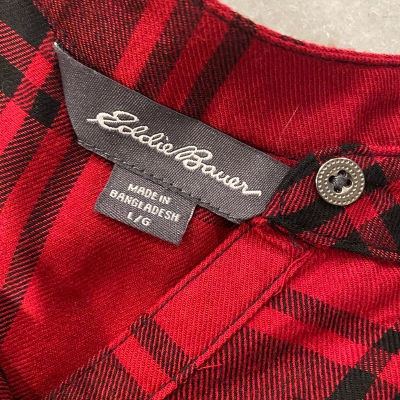NWT Eddie Bauer Size L Red Black Soft Plaid Flannel Button Collarless Tunic Top - Picture 14 of 15